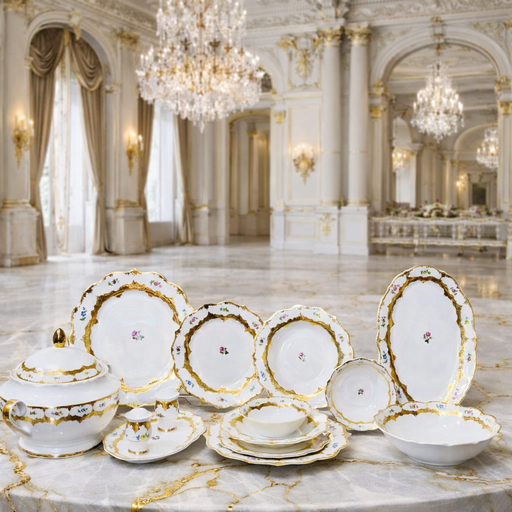 9299FF60-4E61-4724-9C31-DE912B116602 ROYAL CHARM GÜLLÜ AVANGART YEMEK TAKIMI - Görsel 1